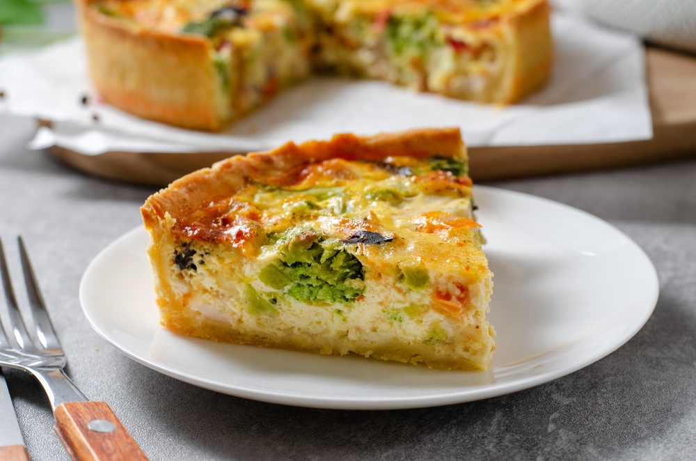 Quiche,With,Vegetables,And,Chicken,,Homemade,Open,Pie,,Savory,Tart